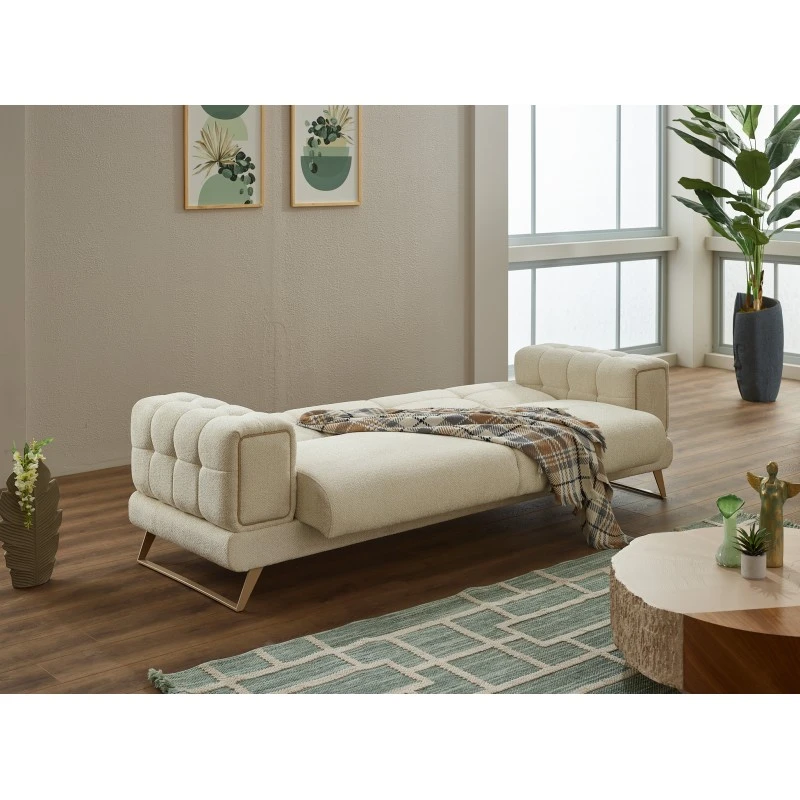 Триместен разтегателен диван Роза, Бежов, Кадифе, 245х85х85см